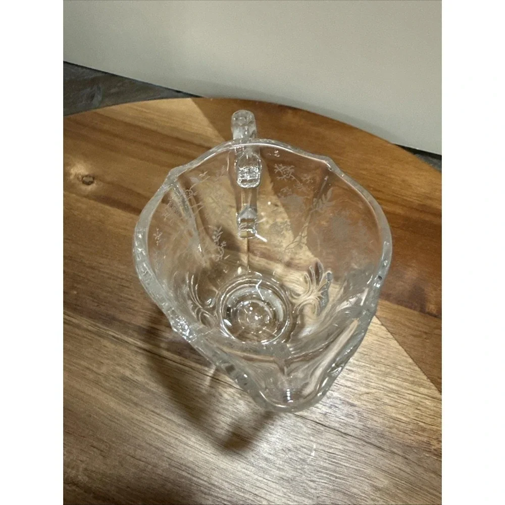 Vintage Etched‎ Glass Creamer Sugar Bowl Set Floral Cottagecore 3 piece